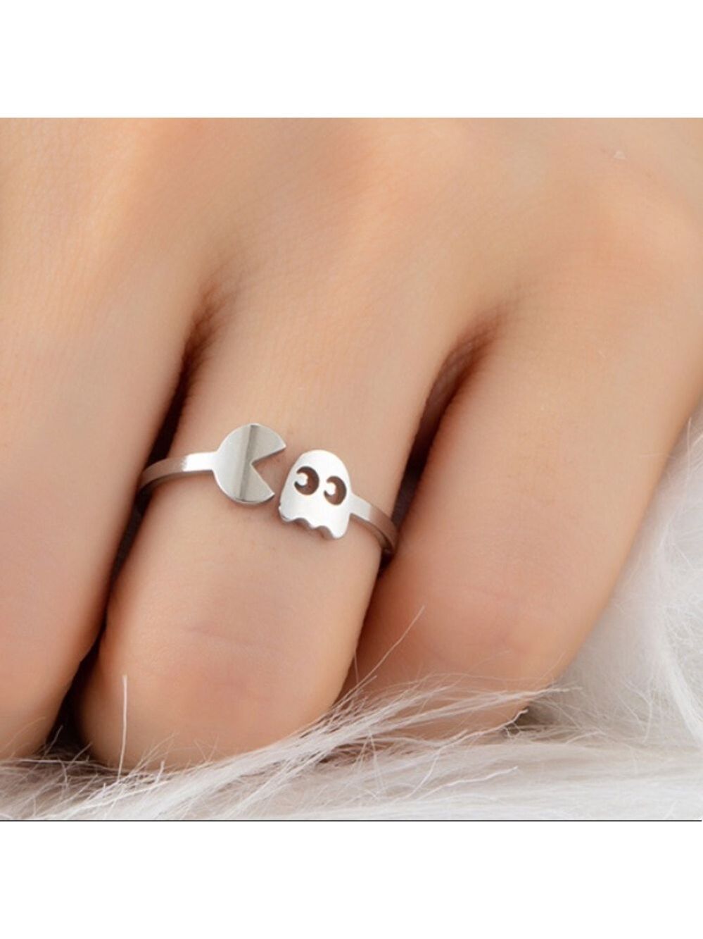 Pac-Man Ghost symbol minimalist simplistic ring NWT